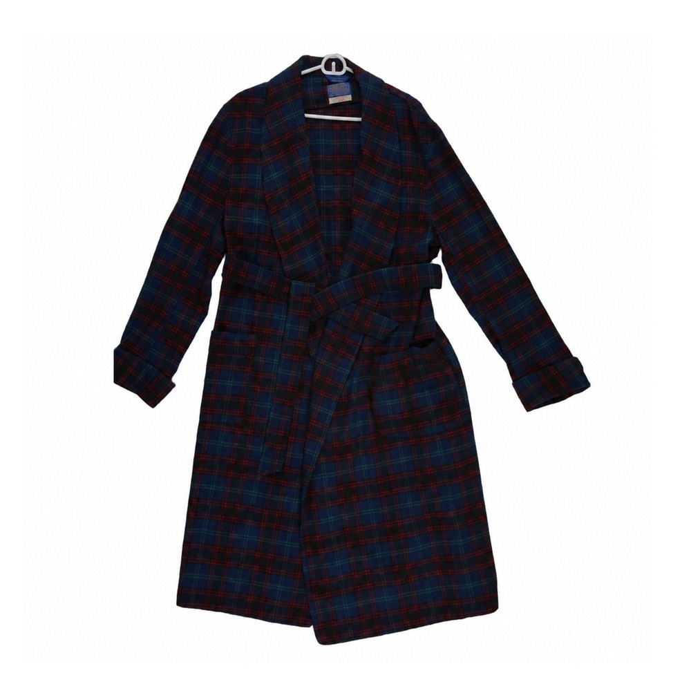 Pendleton Robe 100% Virgin Wool Men's Size XL Blue Red Plaid Vintage Made in USA